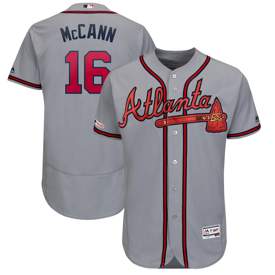 Atlanta Braves #16 Brian McCann Majestic Road Authentic Collection Flex Base Player Jersey Gray