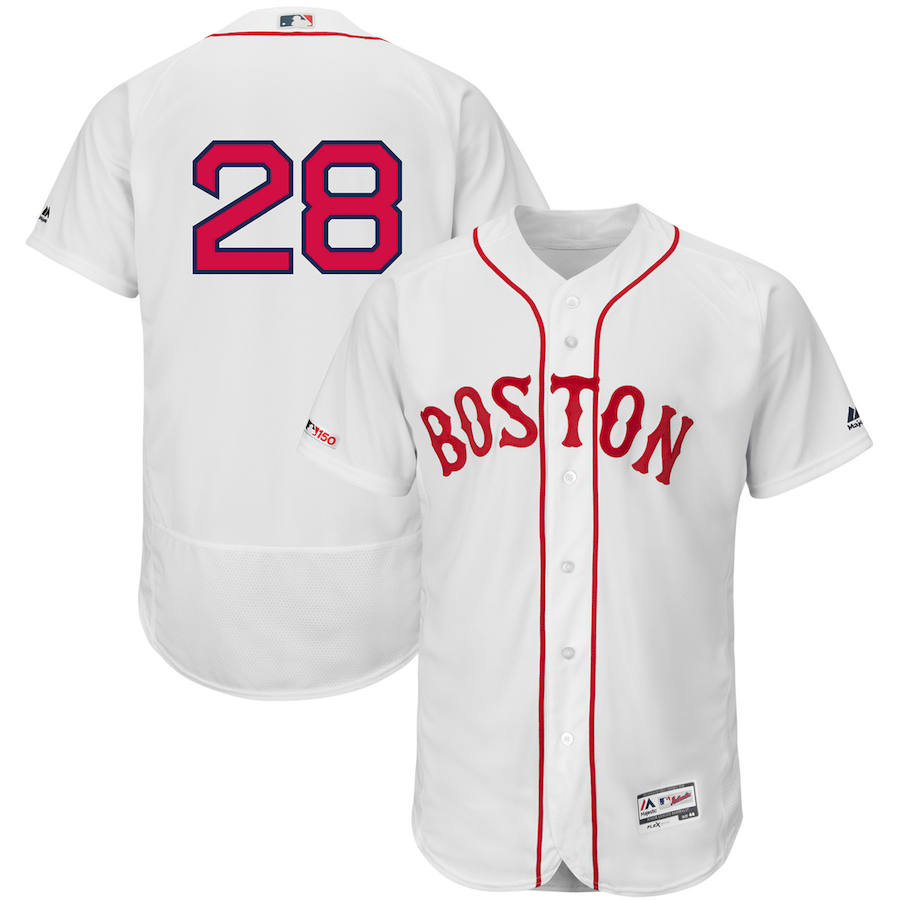 Boston Red Sox #28 J.D. Martinez Majestic Alternate Authentic Collection Flex Base Player Jersey White - Click Image to Close