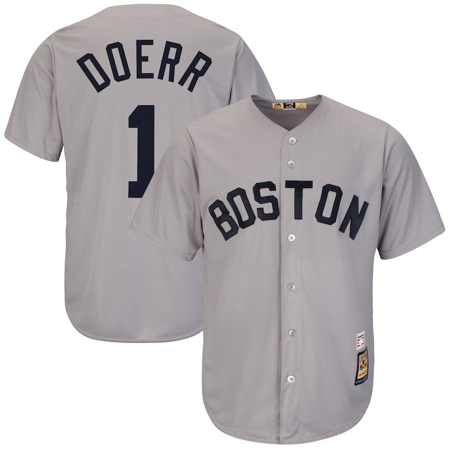 Boston Red Sox #1 Bobby Doerr Majestic Cooperstown Collection Cool Base Player Jersey Gray - Click Image to Close