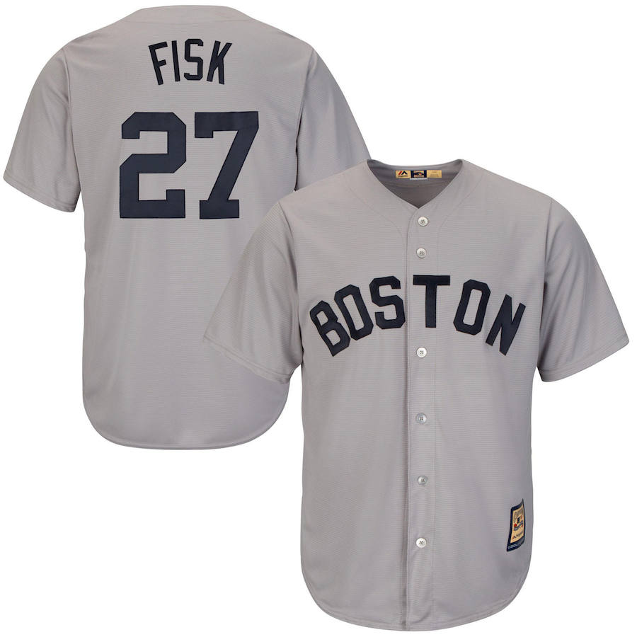 Boston Red Sox #27 Carlton Fisk Majestic Cool Base Cooperstown Collection Player Jersey Gray - Click Image to Close