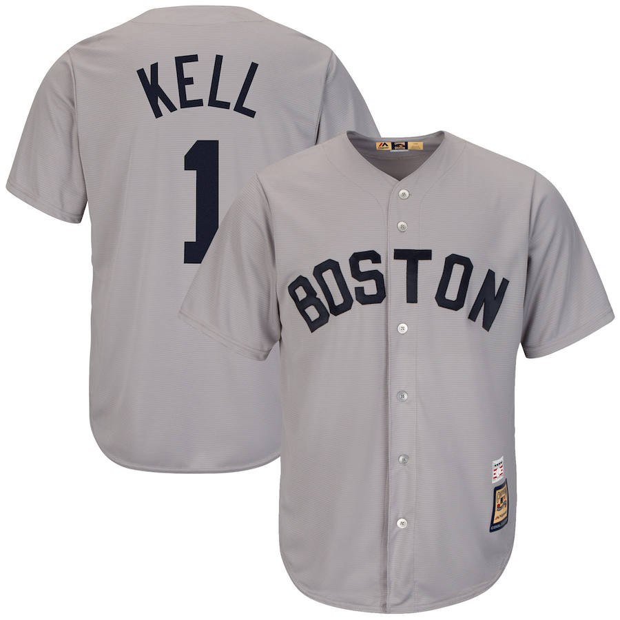 Boston Red Sox #1 George Kell Majestic Cooperstown Collection Cool Base Player Jersey Gray - Click Image to Close