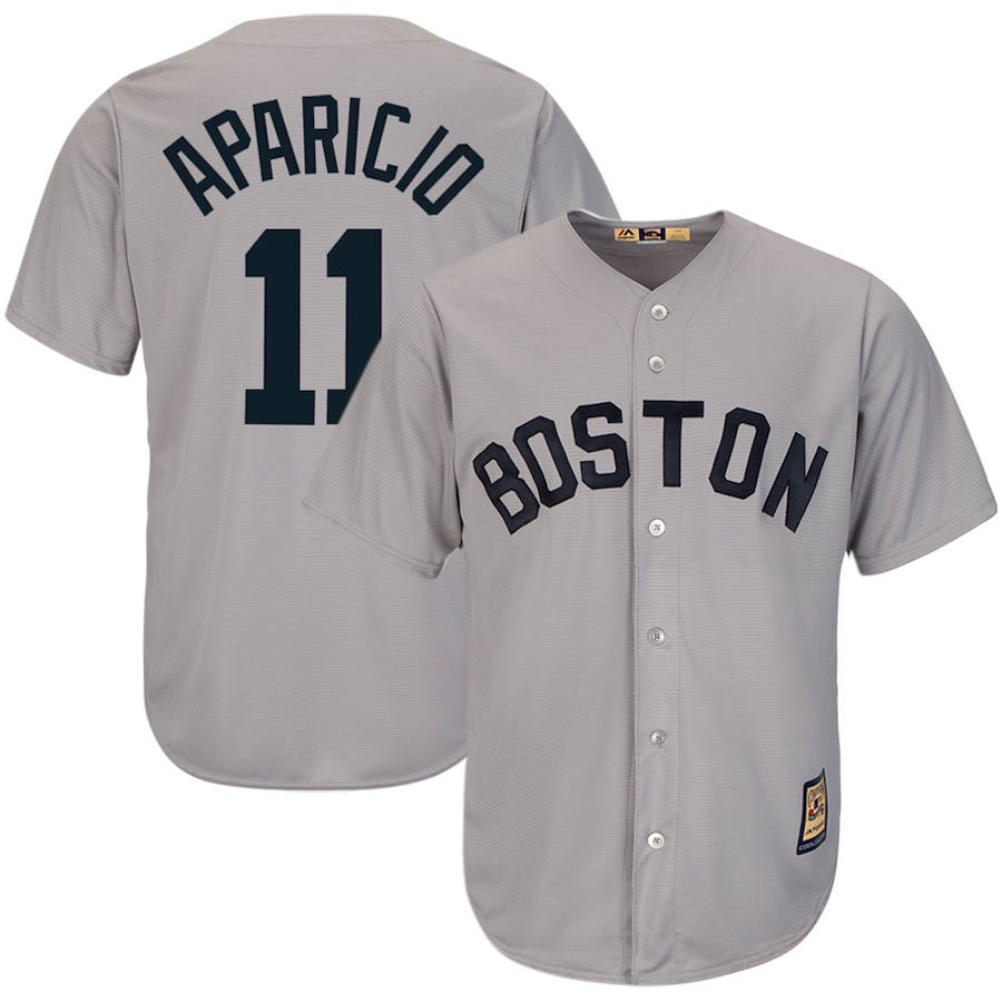 Boston Red Sox #11 Luis Aparicio Majestic Cooperstown Collection Cool Base Player Jersey Gray - Click Image to Close