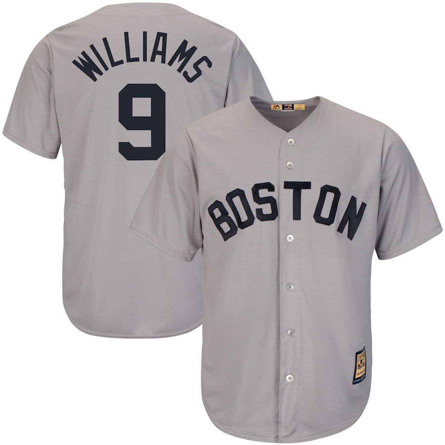 Boston Red Sox #9 Ted Williams Majestic Big & Tall Cooperstown Cool Base Player Jersey Gray