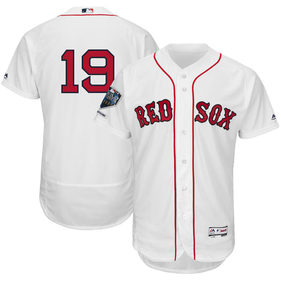 Boston Red Sox #19 Jackie Bradley Jr. Majestic 2018 World Series Champions Home Flex Base Player Jersey White