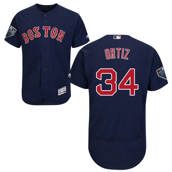 Red Sox #34 David Ortiz Navy Blue Flexbase Authentic Collection 2018 World Series Stitched MLB Jersey