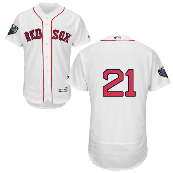 Red Sox #21 Roger Clemens White Flexbase Authentic Collection 2018 World Series Stitched MLB Jersey - Click Image to Close