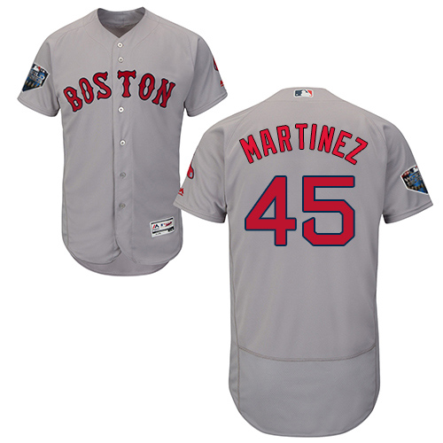 Red Sox #45 Pedro Martinez Grey Flexbase Authentic Collection 2018 World Series Stitched MLB Jersey