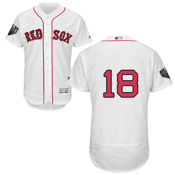 Red Sox #18 Mitch Moreland White Flexbase Authentic Collection 2018 World Series Stitched MLB Jersey - Click Image to Close