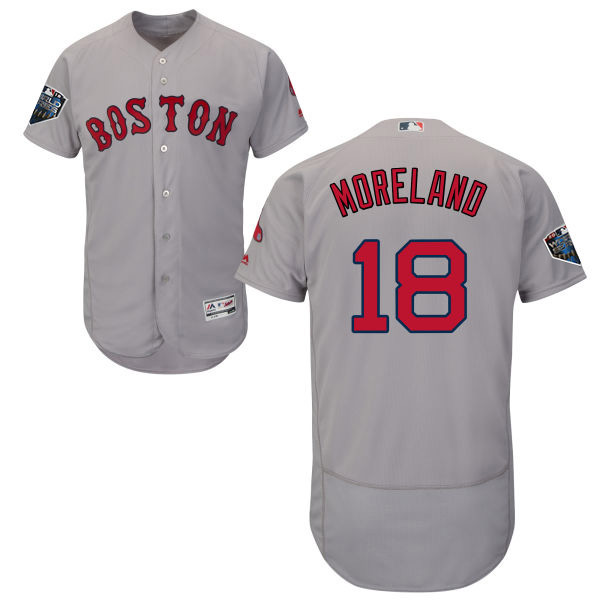 Red Sox #18 Mitch Moreland Grey Flexbase Authentic Collection 2018 World Series Stitched MLB Jersey - Click Image to Close