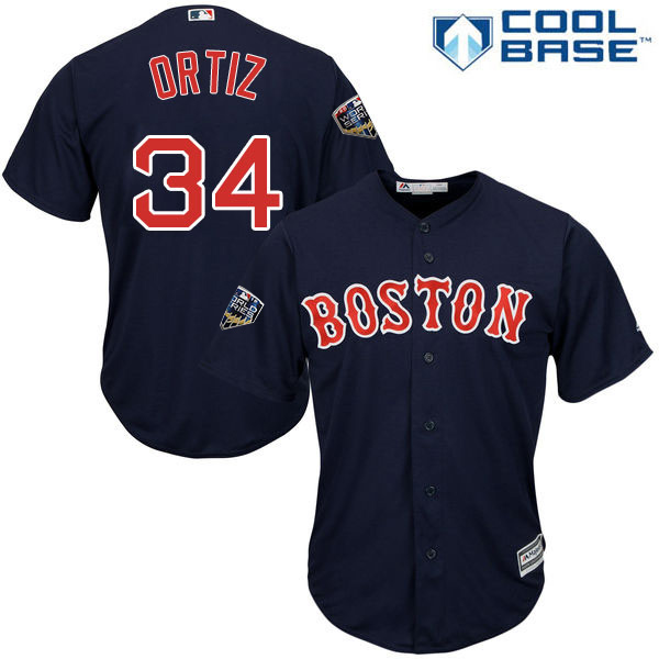 Red Sox #34 David Ortiz Navy Blue New Cool Base 2018 World Series Stitched MLB Jersey