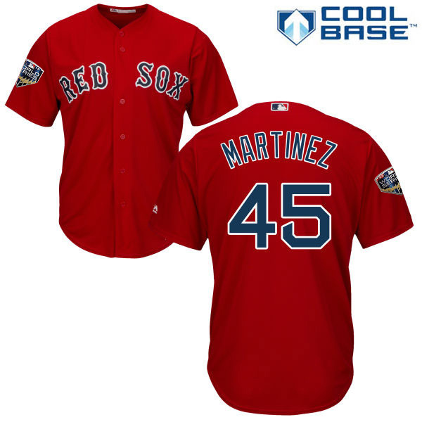 Red Sox #45 Pedro Martinez Red New Cool Base 2018 World Series Stitched MLB Jersey