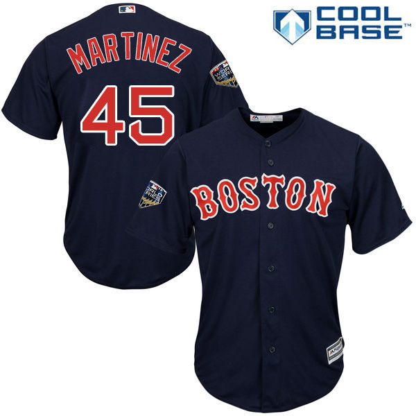 Red Sox #45 Pedro Martinez Navy Blue New Cool Base 2018 World Series Stitched MLB Jersey