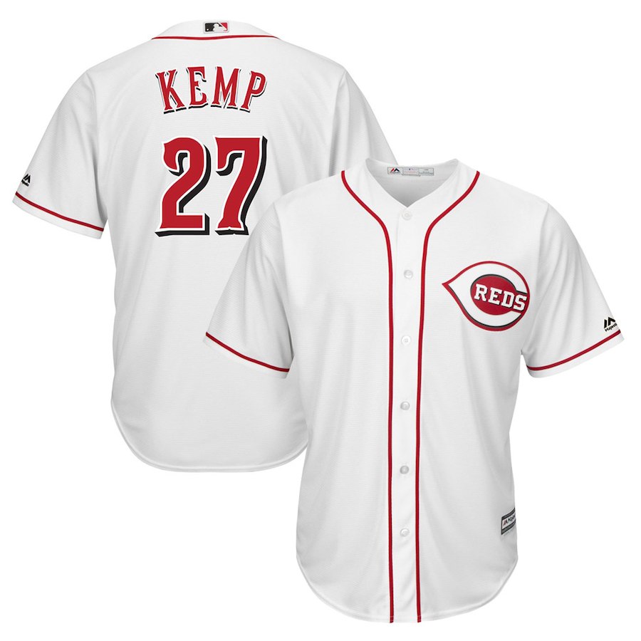 Men's Reds #27 Matt Kemp Majestic White Home Official Cool Base Player Jersey