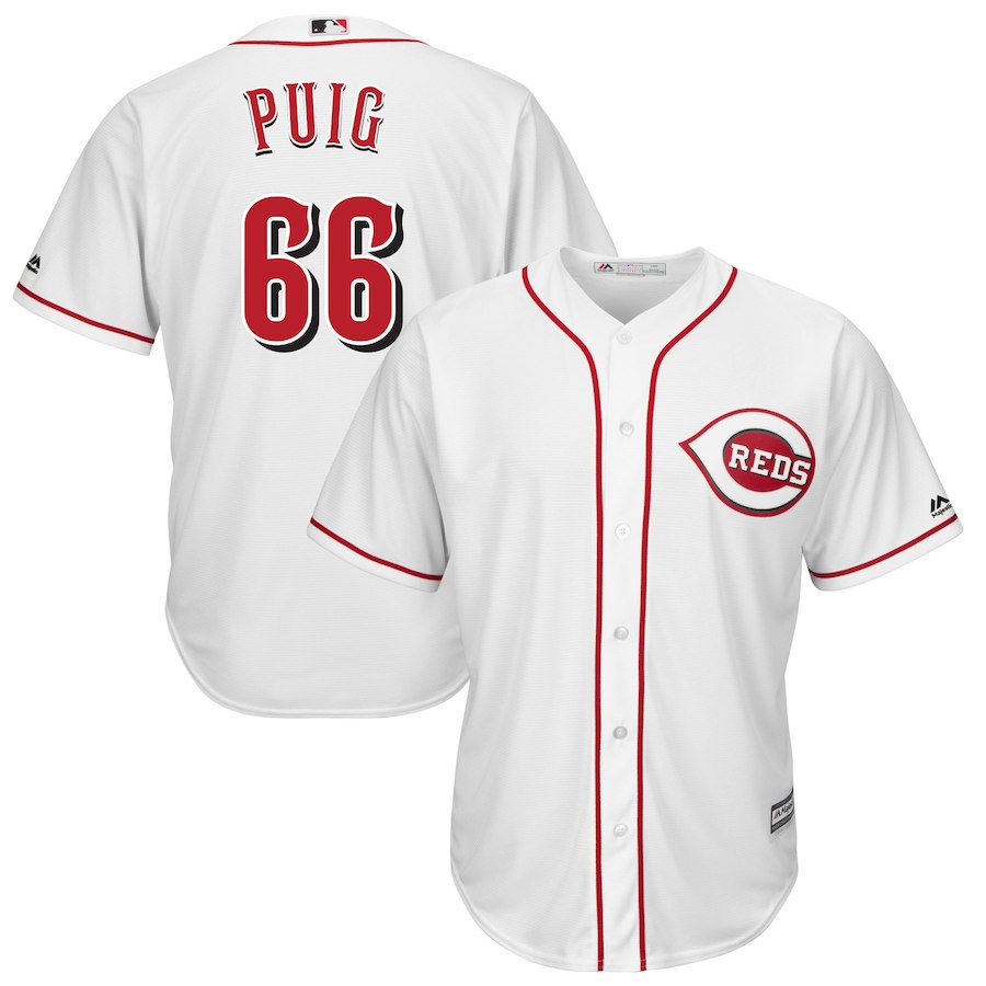 Men's Reds #66 Yasiel Puig Majestic White Home Official Cool Base Player Jersey