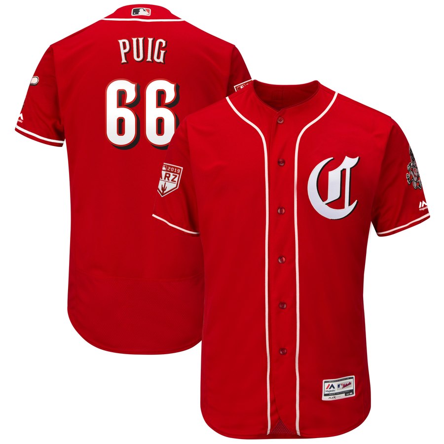 Reds #66 Yasiel Puig Red 2019 Spring Training Flex Base Stitched MLB Jersey