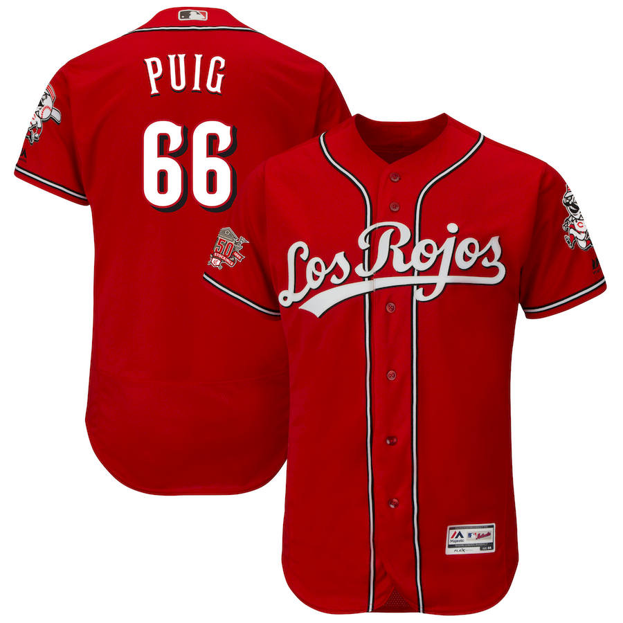 Cincinnati Reds #66 Yasiel Puig Majestic Alternate Authentic Collection Flex Base Player Jersey Scarlet