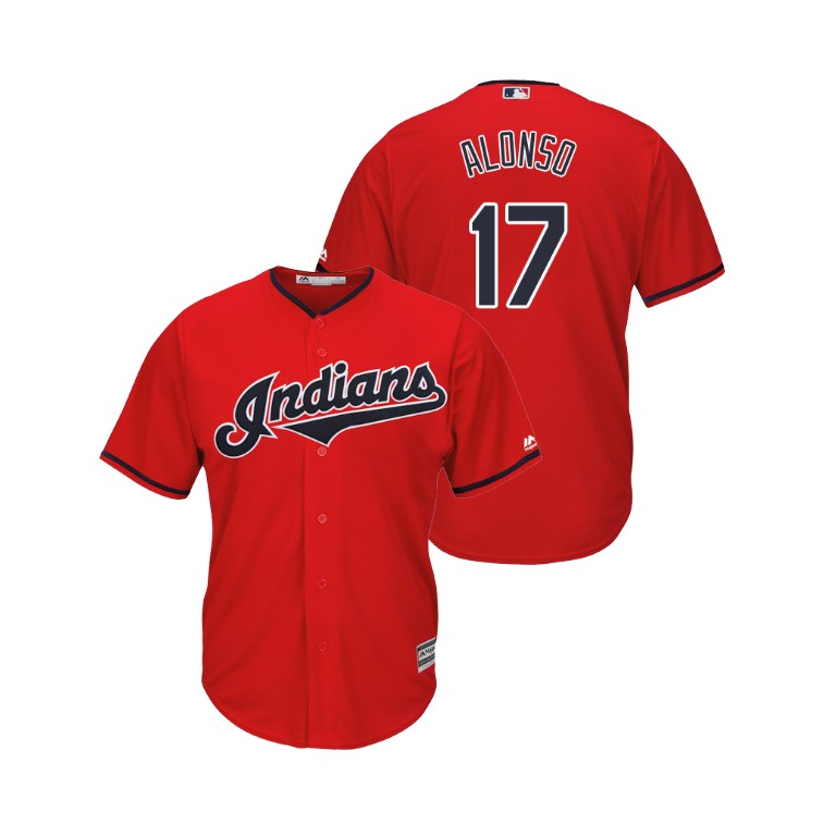 Indians #17 Yonder Alonso Scarlet Alternate 2019 Cool Base Stitched MLB Jersey - Click Image to Close