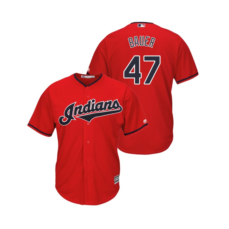 Indians #47 Trevor Bauer Scarlet Alternate 2019 Cool Base Stitched MLB Jersey