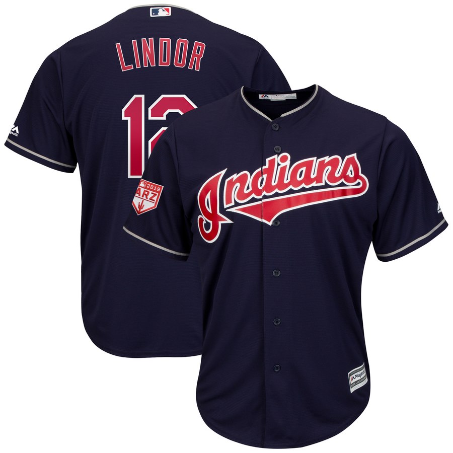 Indians #12 Francisco Lindor Navy Blue 2019 Spring Training Cool Base Stitched MLB Jersey