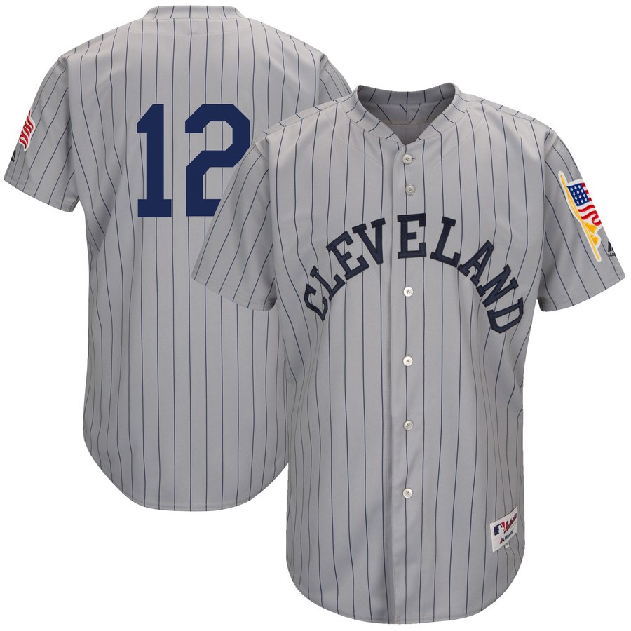 Indians #12 Francisco Lindor Gray 1917 Turn Back the Clock Authentic Stitched MLB Jersey - Click Image to Close