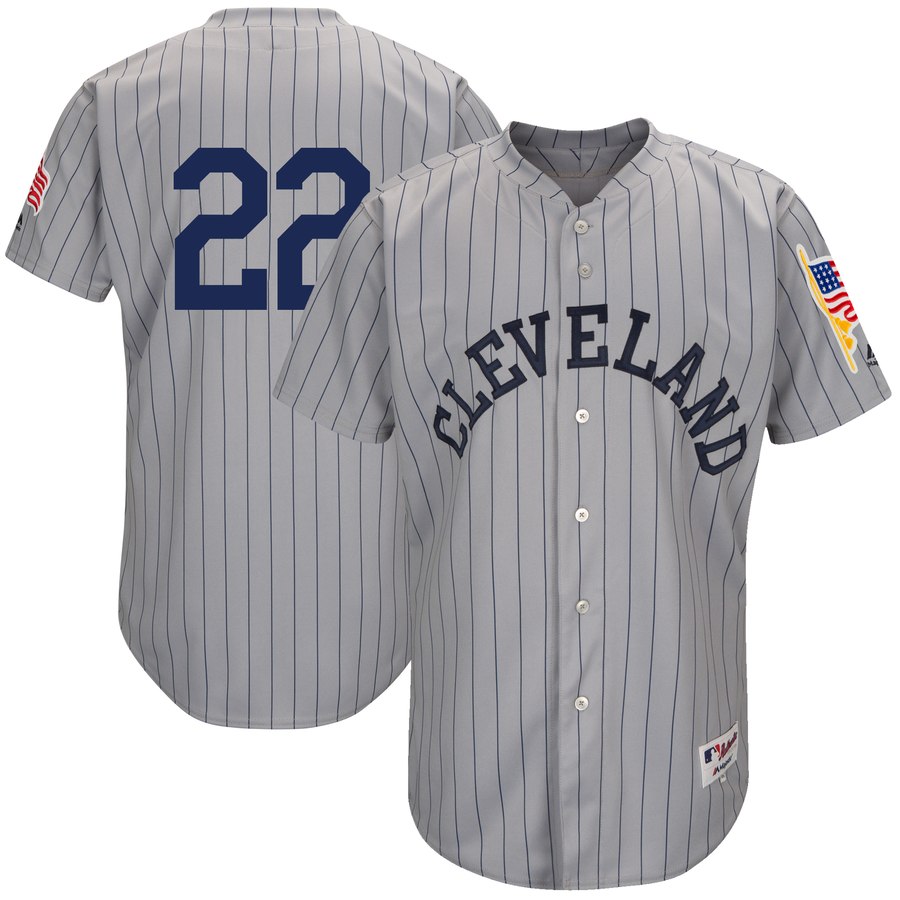 Indians #22 Jason Kipnis Gray 1917 Turn Back the Clock Authentic Stitched MLB Jersey - Click Image to Close