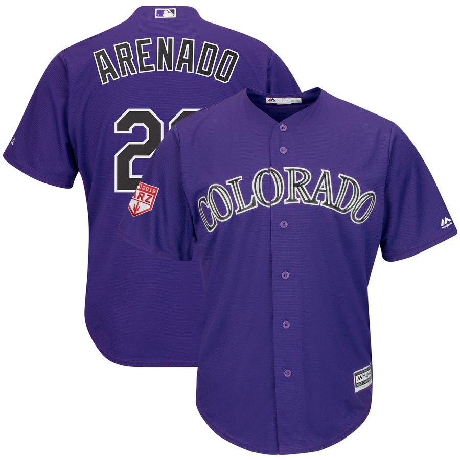 Rockies #28 Nolan Arenado Purple 2019 Spring Training Cool Base Stitched MLB Jersey