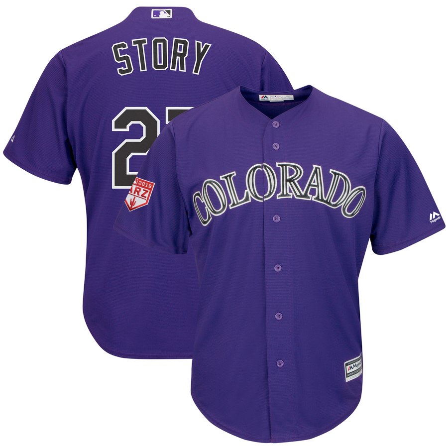 Rockies #27 Trevor Story Purple 2019 Spring Training Cool Base Stitched MLB Jersey