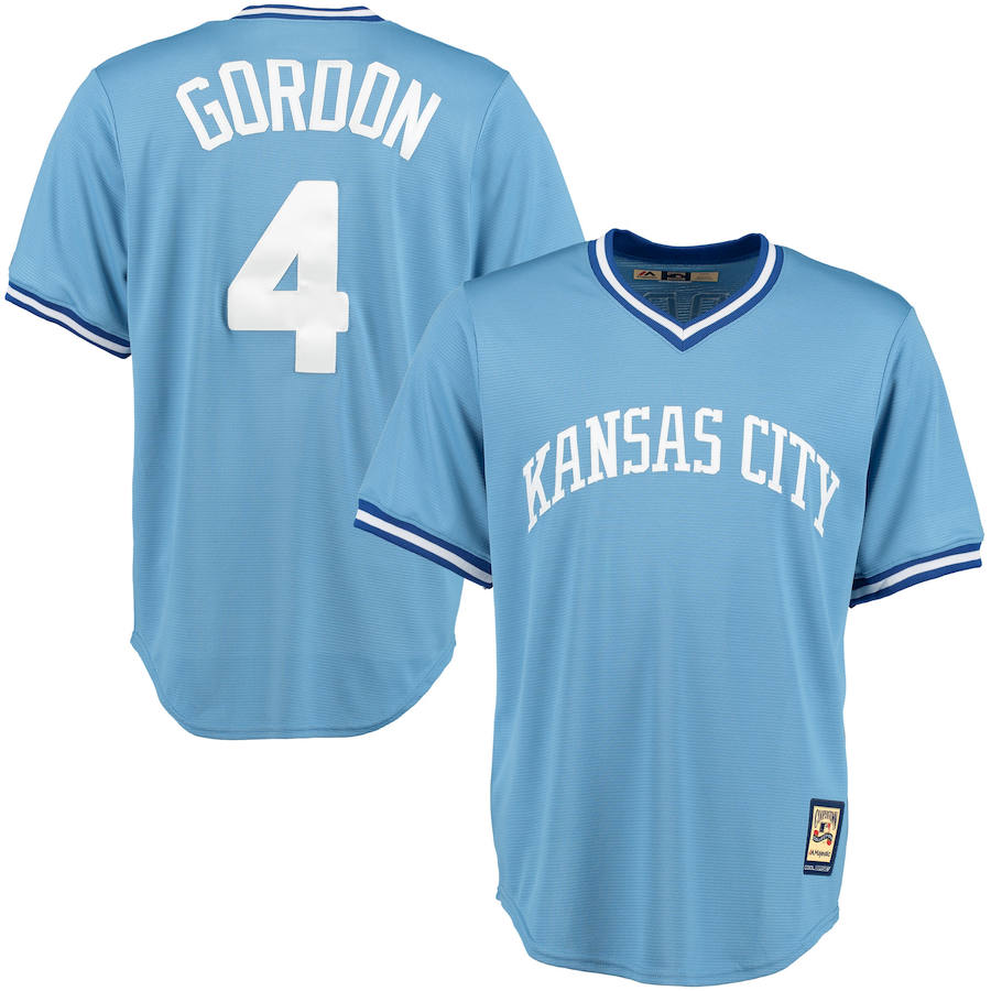 Kansas City Royals #4 Alex Gordon Majestic Cooperstown Collection Cool Base Player Jersey Blue - Click Image to Close