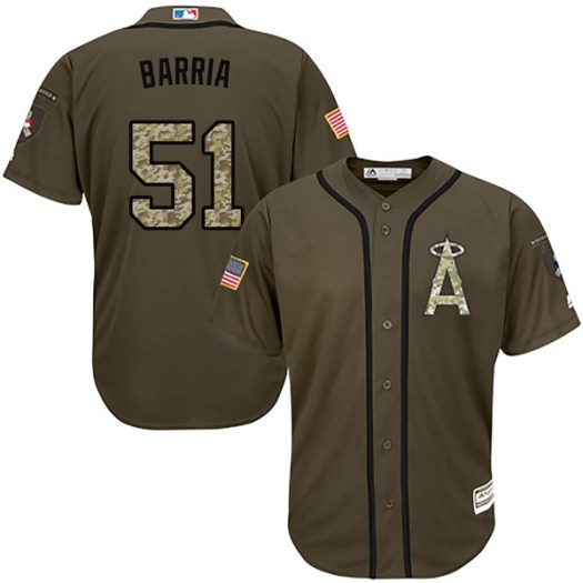 Angels of Anaheim #51 Jaime Barria Green Salute to Service Stitched MLB Jersey