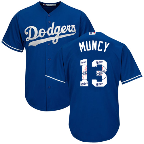 Dodgers #13 Max Muncy Blue Team Logo Fashion Stitched MLB Jersey - Click Image to Close