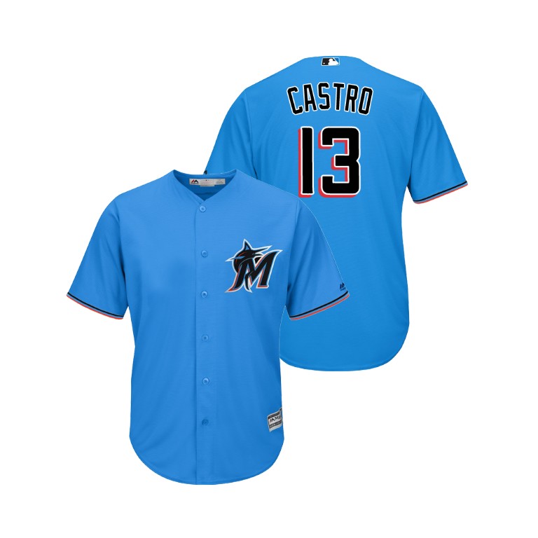 marlins #13 Starlin Castro Blue Alternate 2019 Cool Base Stitched MLB Jersey