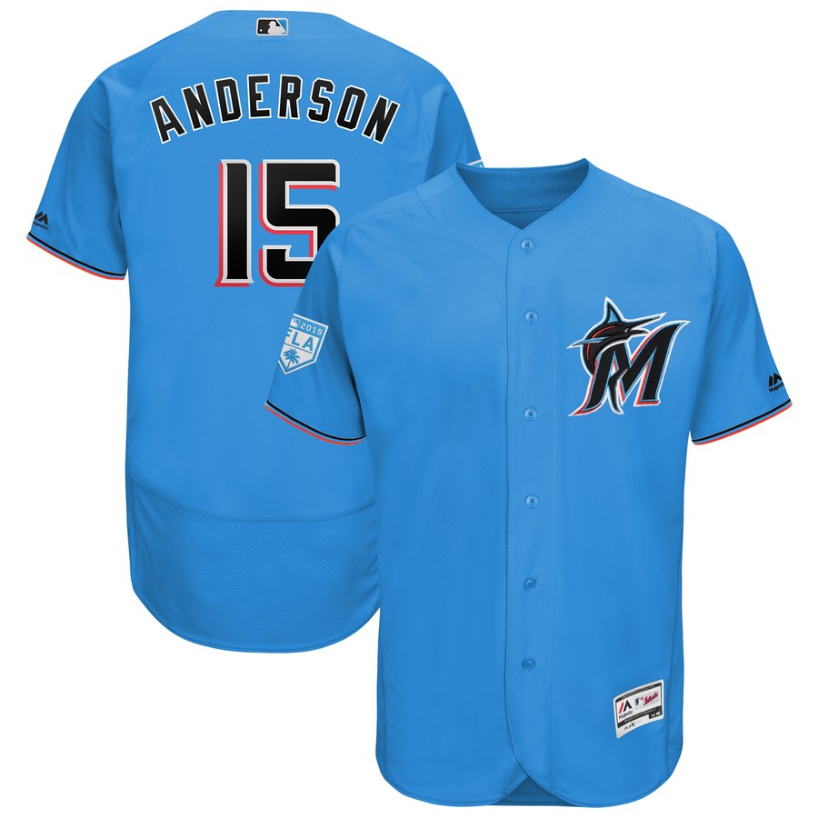 Marlins #15 Brian Anderson Blue 2019 Spring Training Flex Base Stitched MLB Jersey