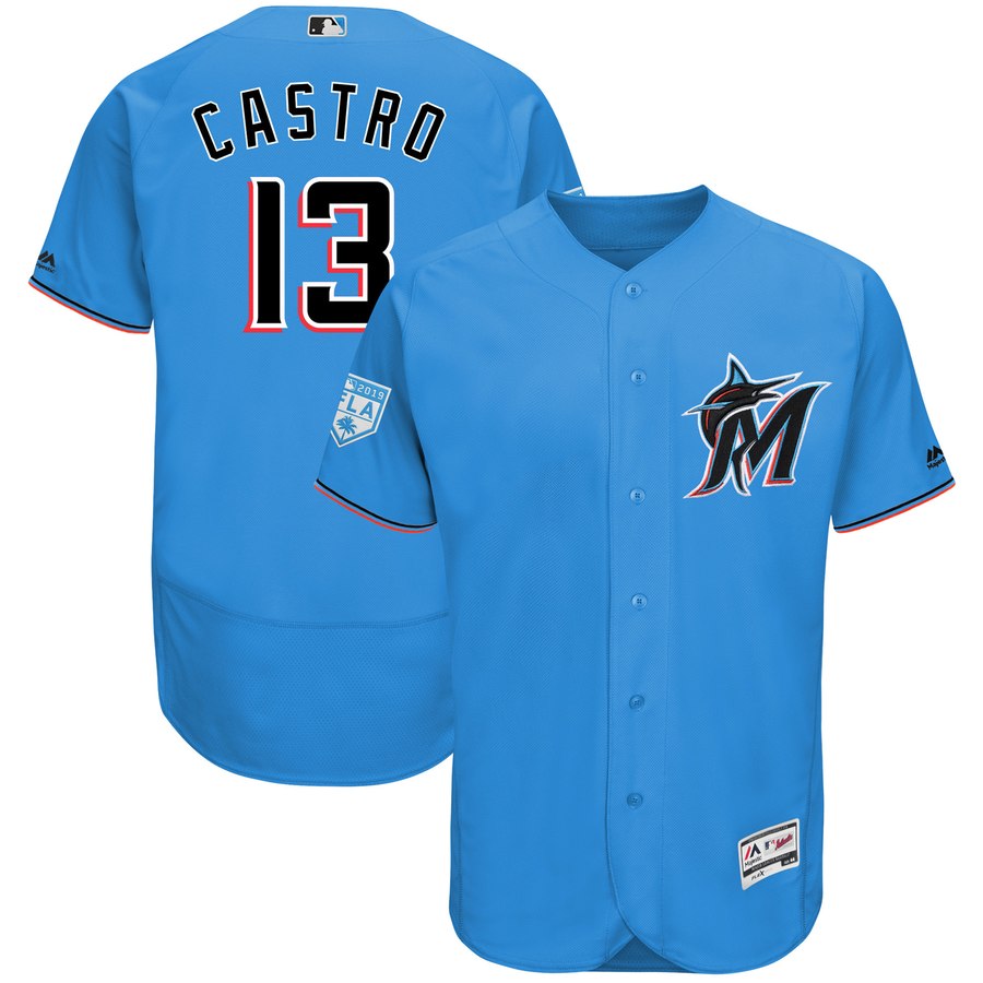 Marlins #13 Starlin Castro Blue 2019 Spring Training Flex Base Stitched MLB Jersey