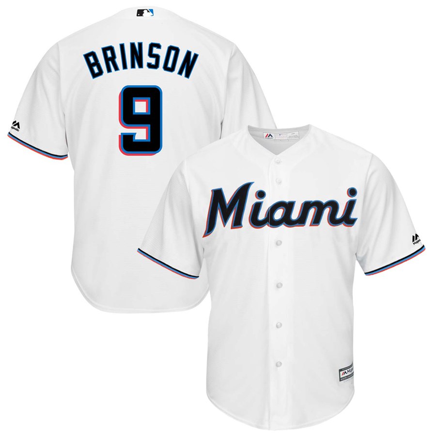 Miami Marlins #9 Lewis Brinson Majestic Home 2019 Cool Base Player Jersey White - Click Image to Close