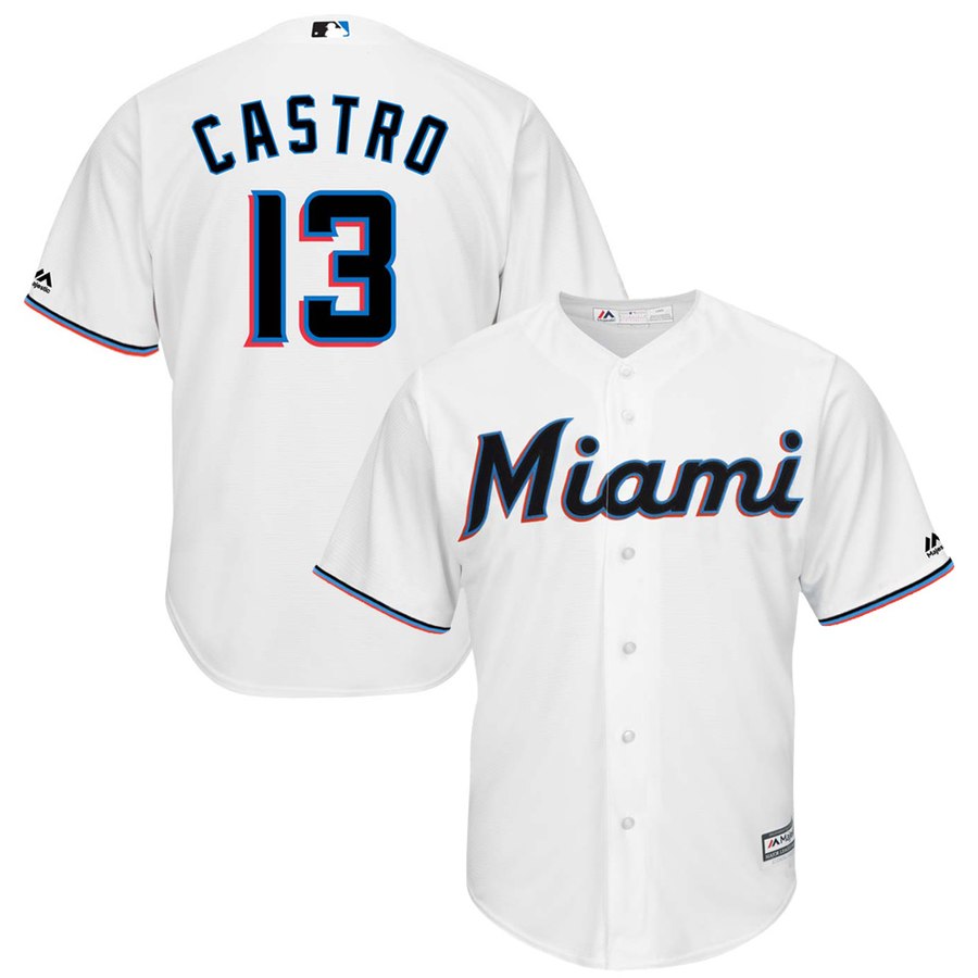 Miami Marlins #13 Starlin Castro Majestic Home 2019 Cool Base Player Jersey White - Click Image to Close