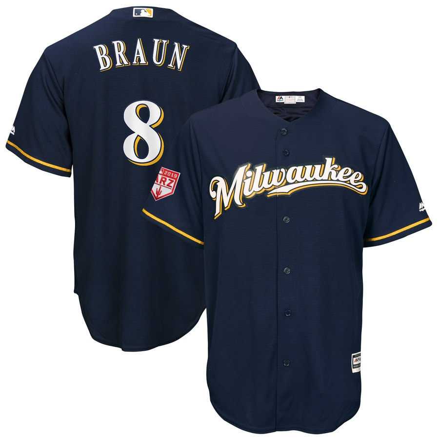 Brewers #8 Ryan Braun Navy 2019 Spring Training Cool Base Stitched MLB Jersey