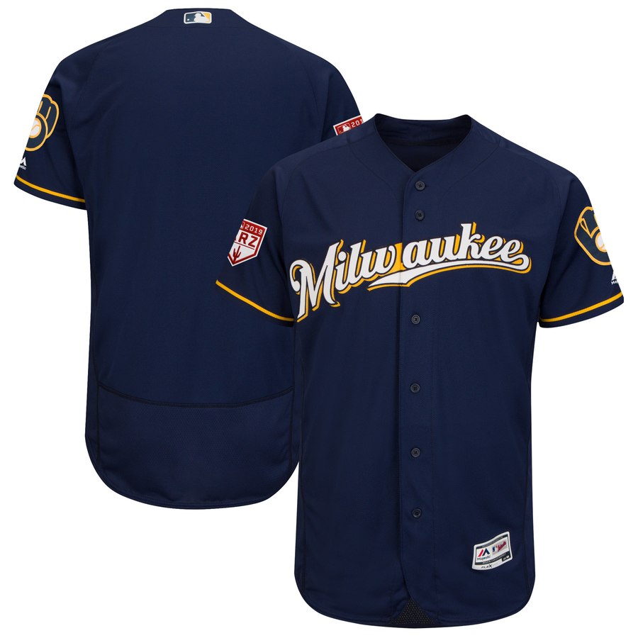 Brewers Blank Navy 2019 Spring Training Flex Base Stitched MLB Jersey - Click Image to Close