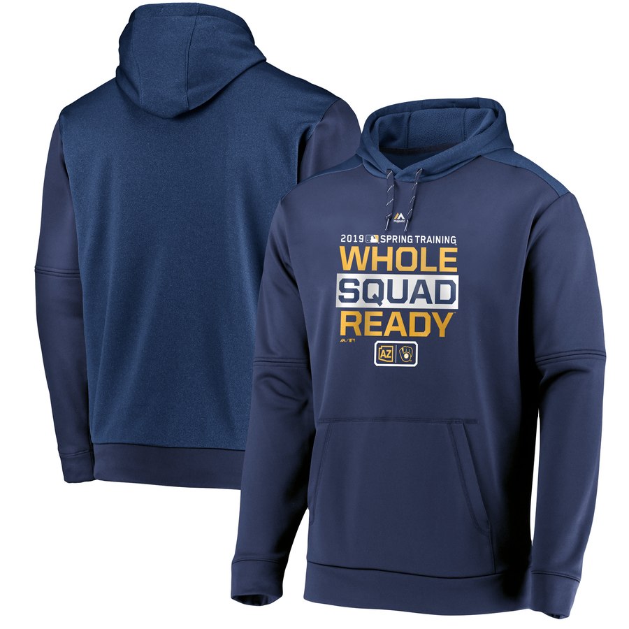 Milwaukee Brewers Majestic 2019 Spring Training Authentic Collection Pullover Hoodie Navy