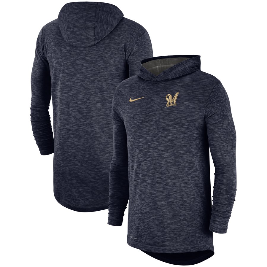 Milwaukee Brewers Nike Performance Slub Pullover Hoodie Navy