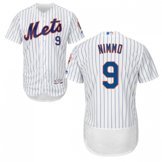 Mets #9 Brandon Nimmo White(Blue Strip) Flexbase Authentic Collection Stitched MLB Jersey - Click Image to Close