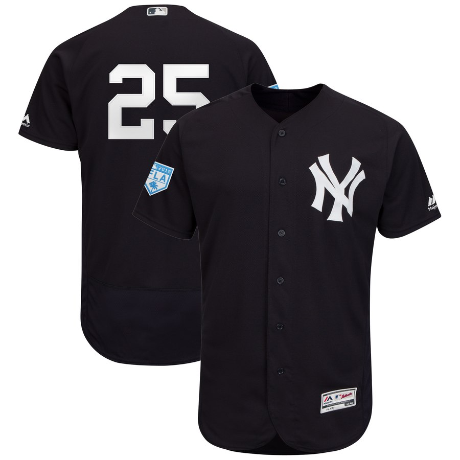 Yankees #25 Gleyber Torres Navy 2019 Spring Training Flex Base Stitched MLB Jersey - Click Image to Close