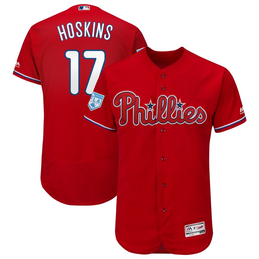 Phillies #17 Rhys Hoskins Red 2019 Spring Training Flex Base Stitched MLB Jersey