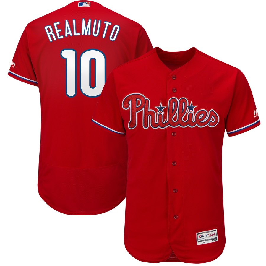 Philadelphia Phillies #10 JT Realmuto Majestic Alternate Flex Base Authentic Collection Player Jersey Scarlet