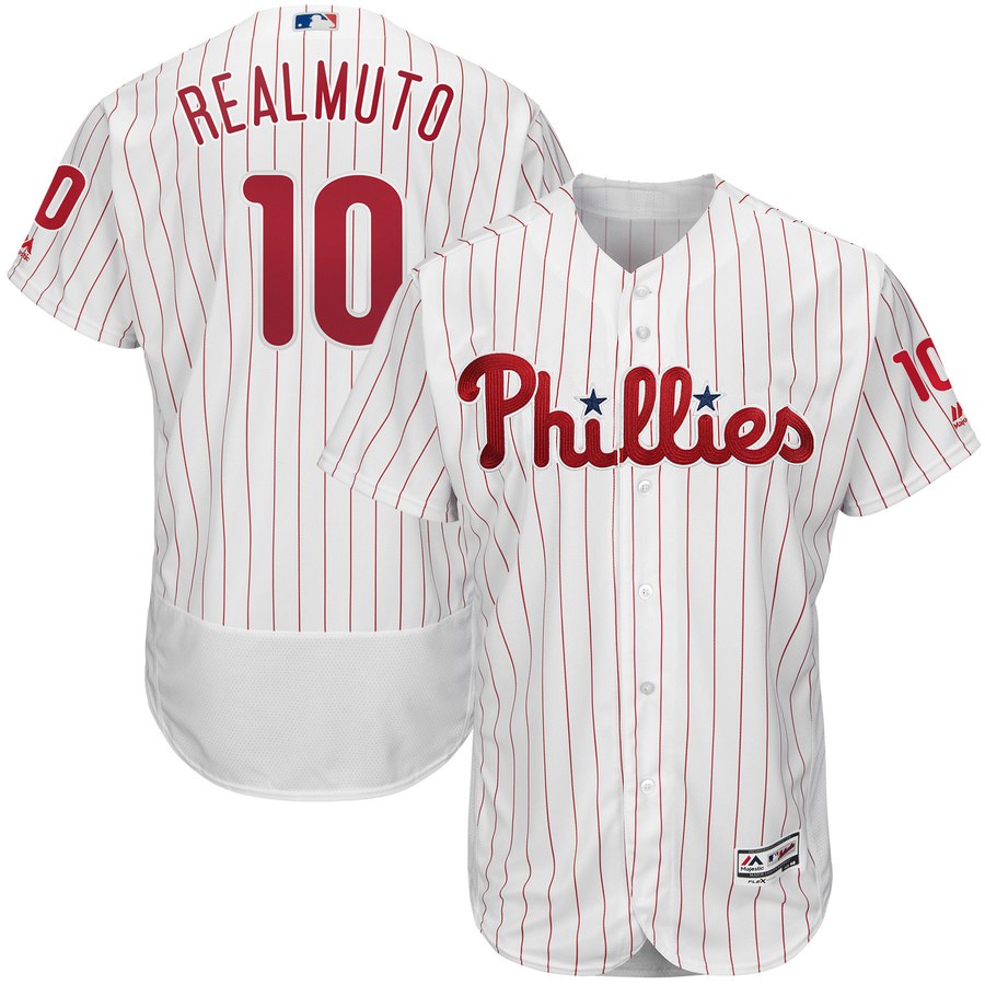 Philadelphia Phillies #10 JT Realmuto Majestic Home Flex Base Authentic Collection Player Jersey White