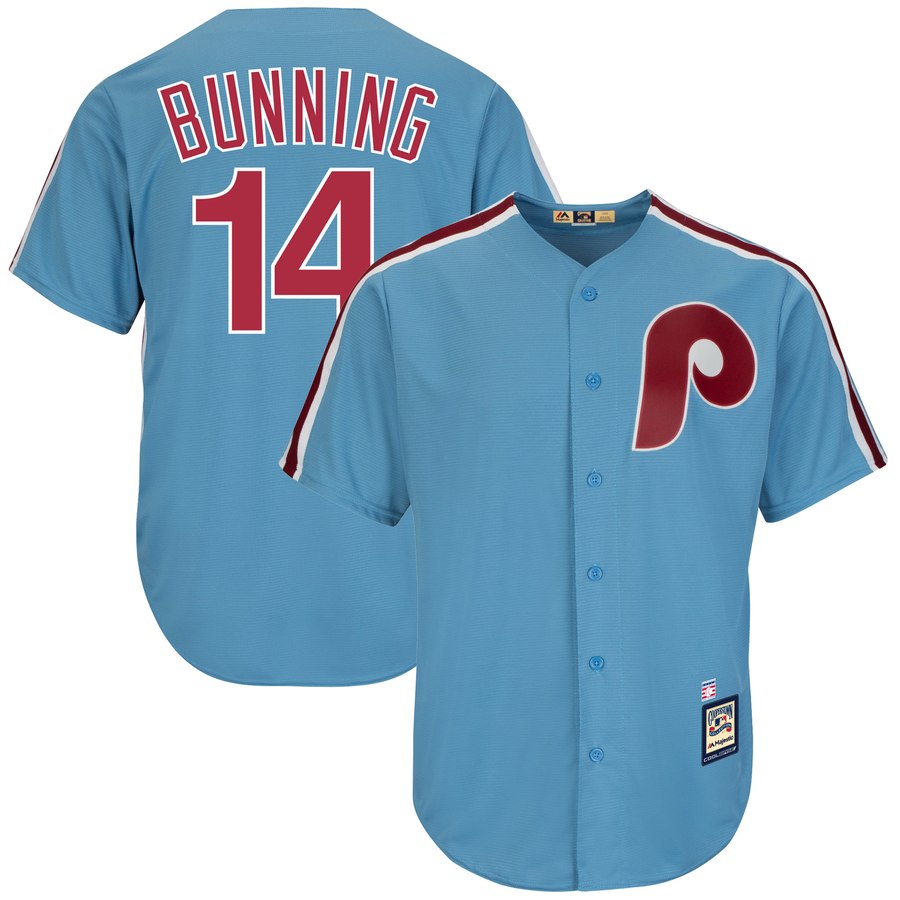 Philadelphia Phillies #14 Jim Bunning Majestic Cooperstown Collection Cool Base Player Jersey Light Blue