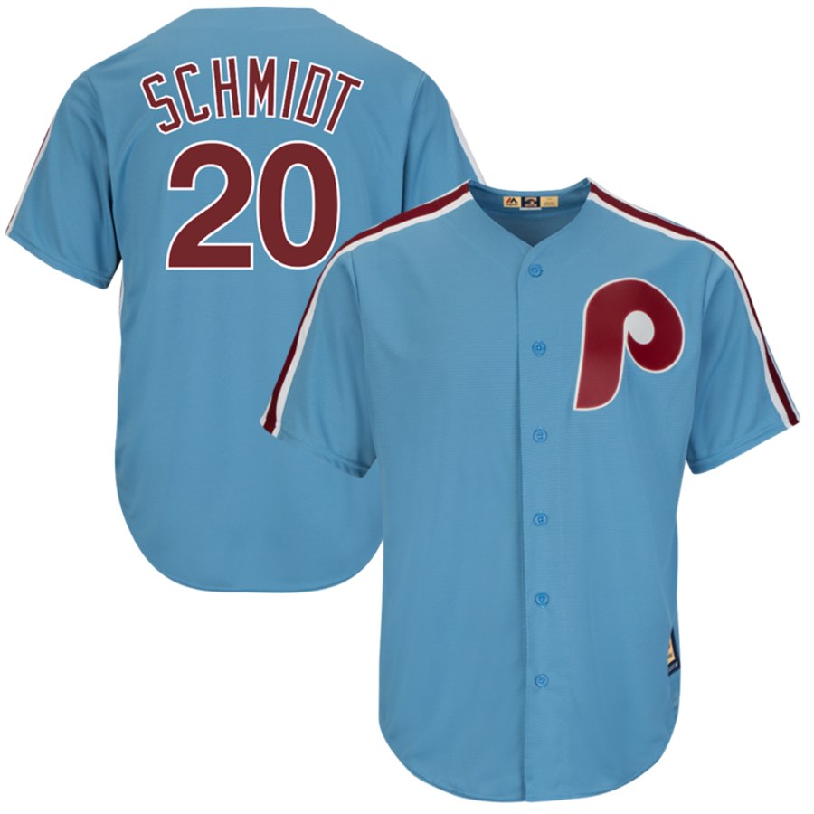 Philadelphia Phillies #20 Mike Schmidt Majestic Cooperstown Player Cool Base Jersey Light Blue