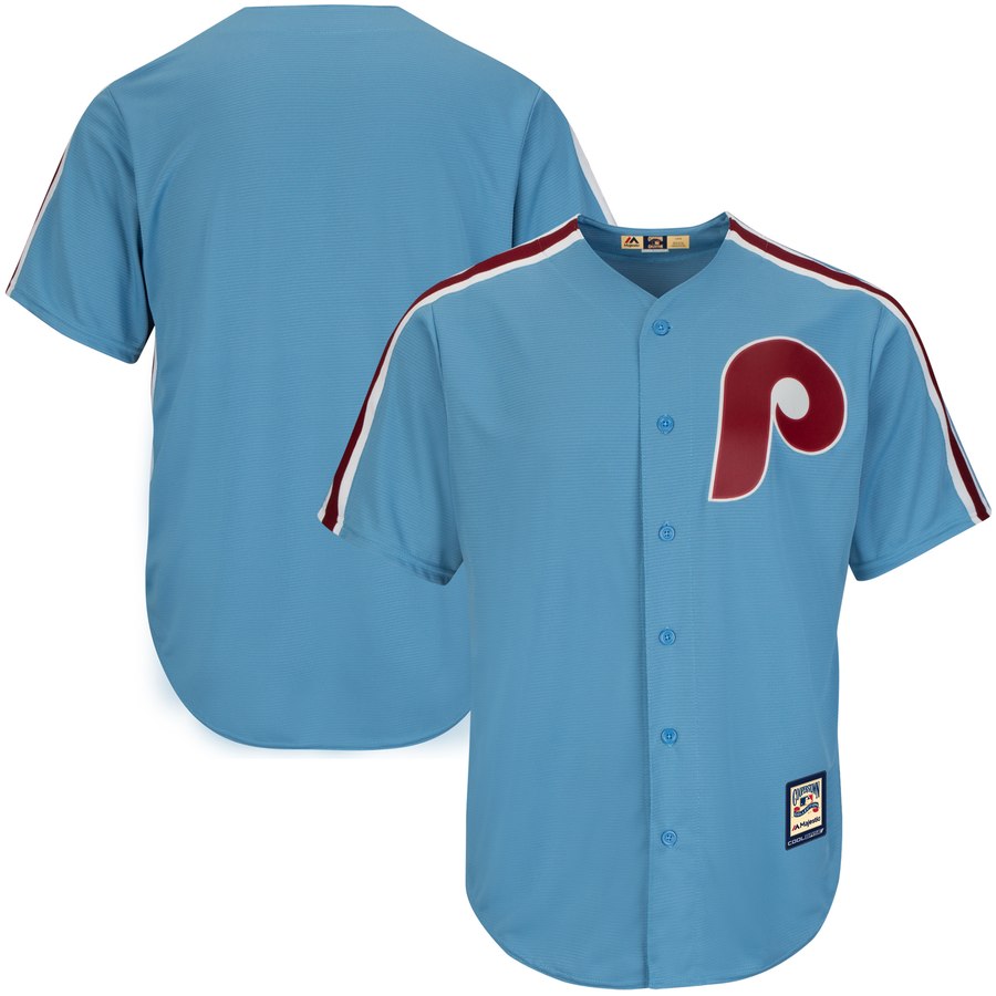 Philadelphia Phillies Majestic Big & Tall Cooperstown Replica Cool Base Team Jersey Light Blue - Click Image to Close