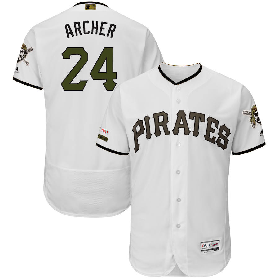 Pittsburgh Pirates #24 Chris Archer Majestic Alternate Authentic Collection Flex Base Player Jersey White - Click Image to Close