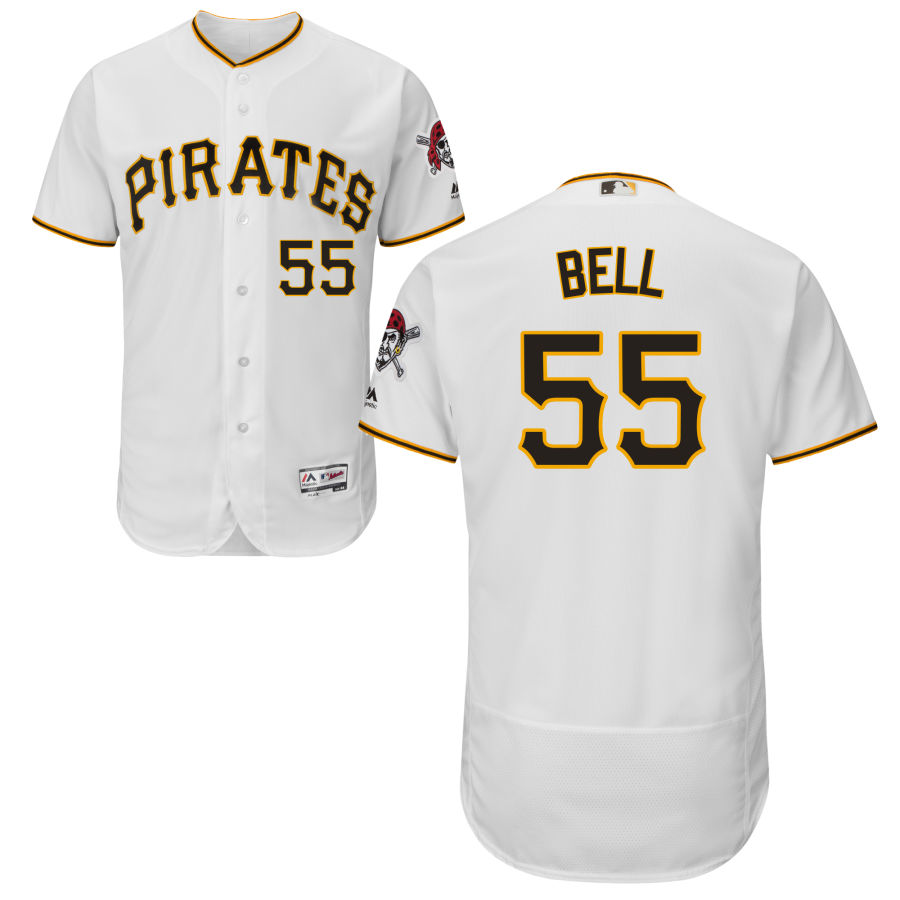 Pittsburgh Pirates #55 Josh Bell Majestic Home Flex Base Authentic Collection Jersey White - Click Image to Close