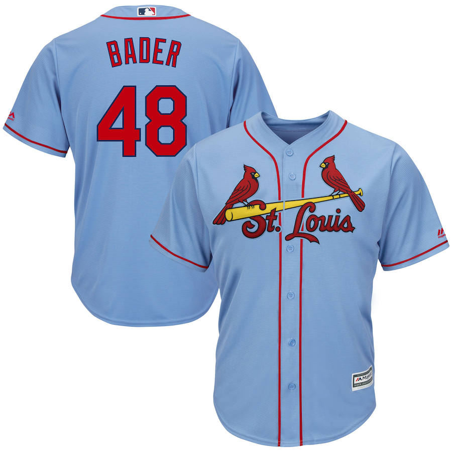 St. Louis Cardinals #48 Harrison Bader Majestic Alternate Official Cool Base Jersey Light Blue